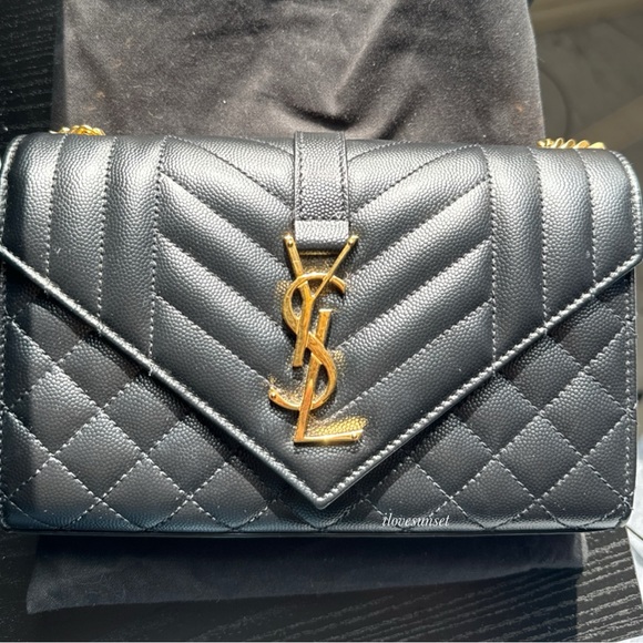 {SAINT LAURENT} YSL Grain De Poudre Tri-Quilt Small College Monogram Satchel - Picture 8 of 10